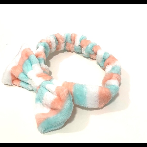 Spa Headband Striped Coral Mint Makeup Hair Band - Picture 2 of 2
